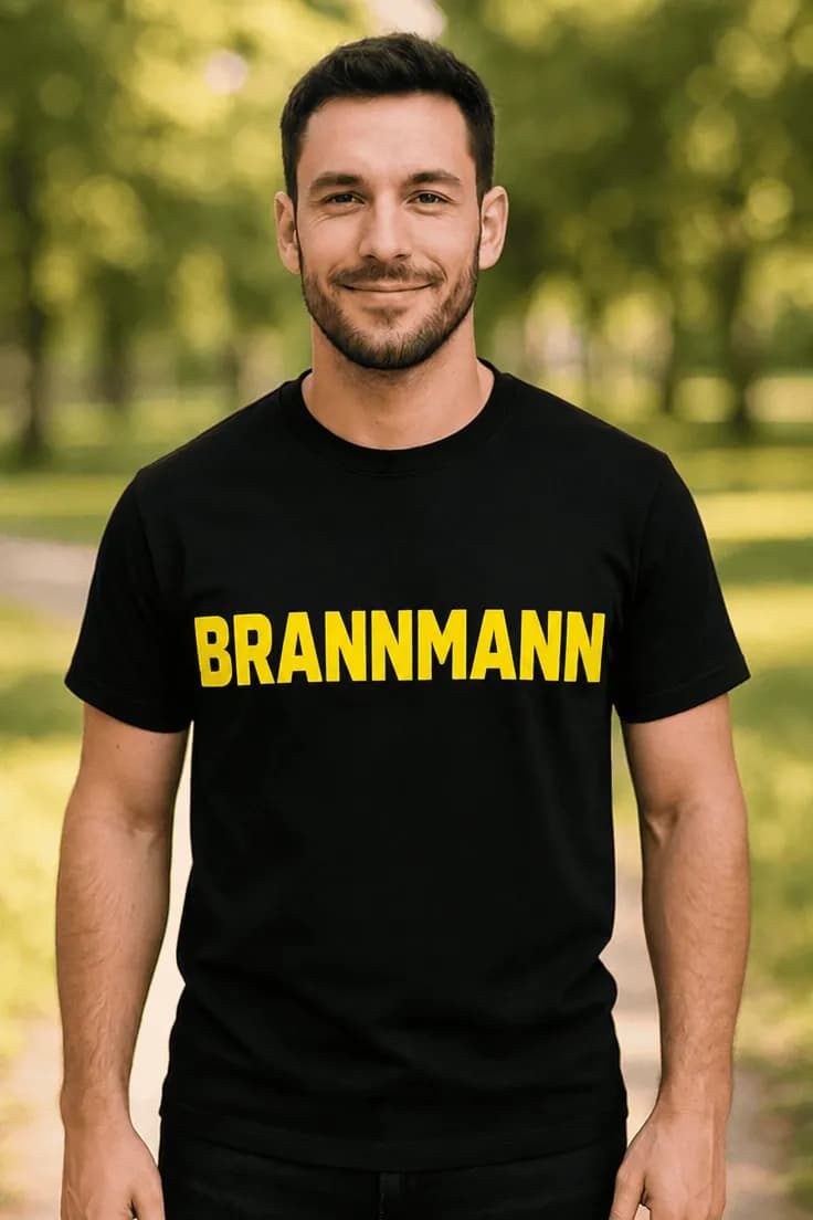 T-skjorte: Brannmann med vannslange