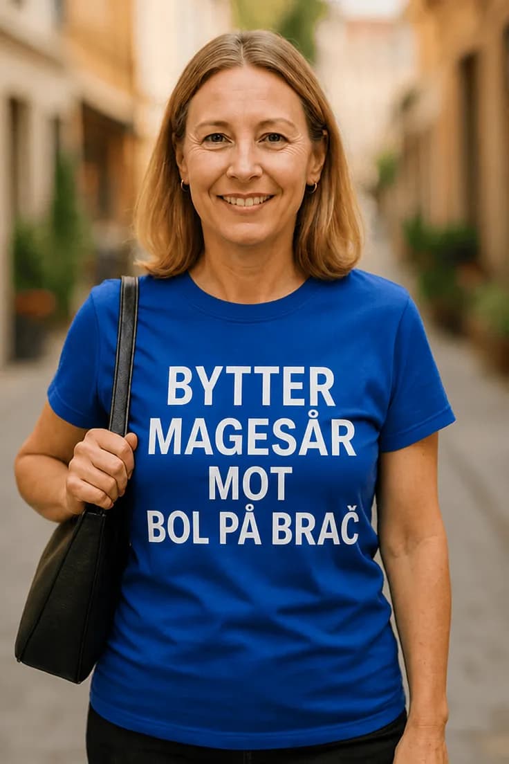 Morsom t-skjorte Bytter magesår mot ferie