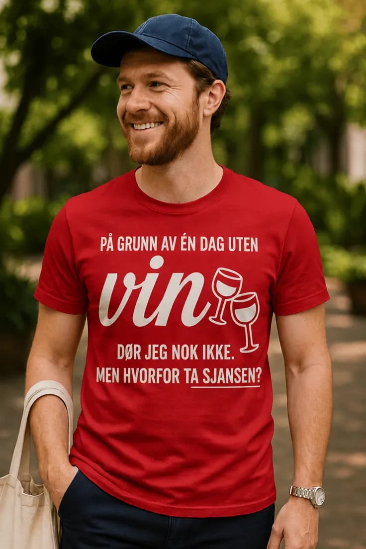 Morsom t-skjorte Dag uten vin – PÅ GRUNN AV ÉN DAG
