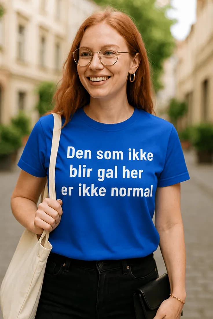 Morsom t-skjorte Den som ikke blir gal her