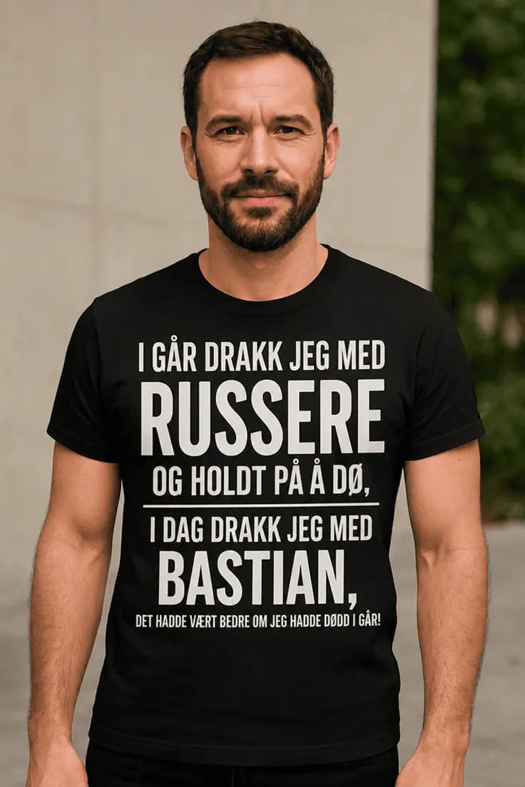 Morsom t-skjorte Drakk i går med navn
