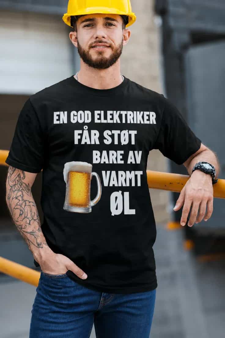 Morsom t-skjorte Elektriker og varmt øl