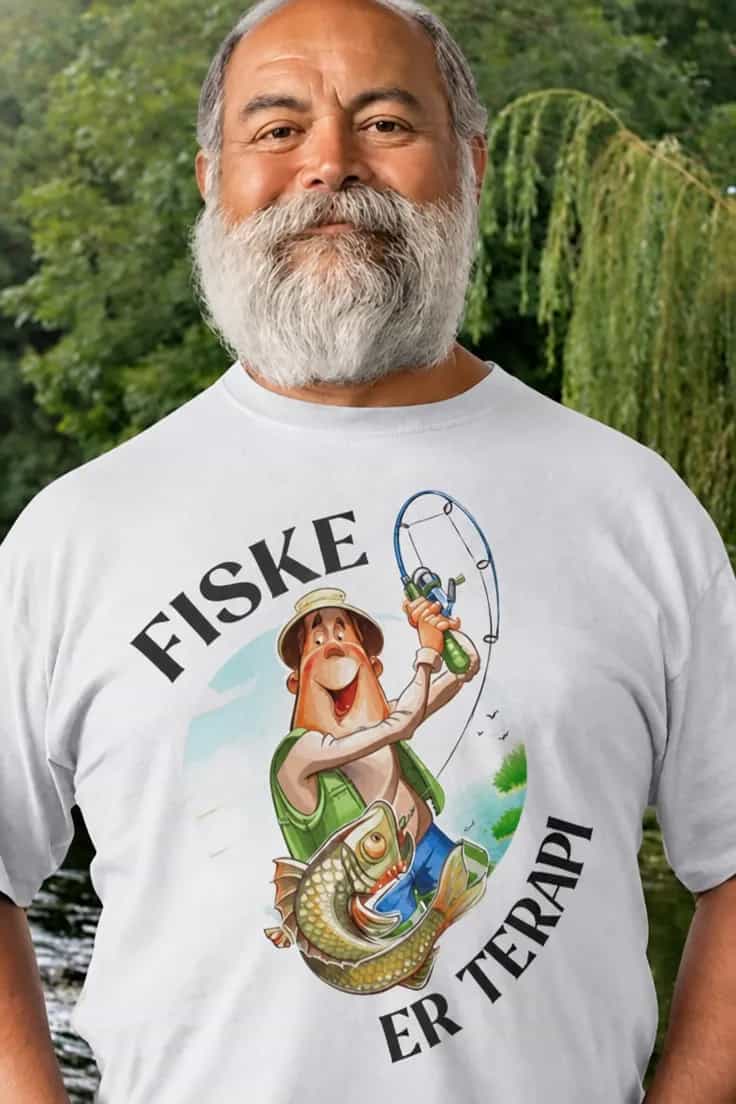 T-skjorte med teksten Fiske er terapi