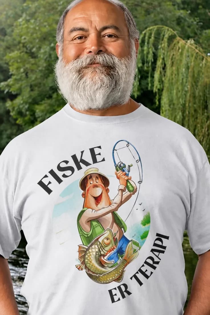 T-skjorte med teksten Fiske er terapi
