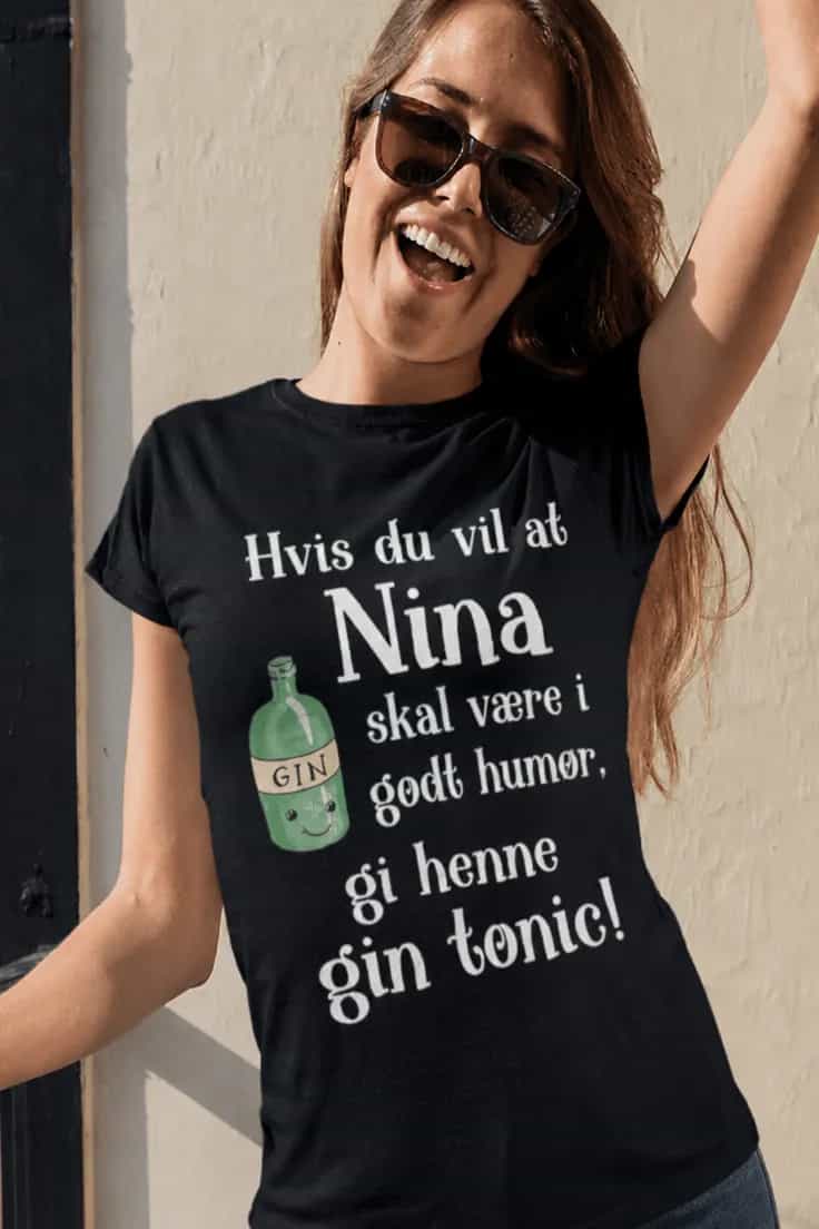 Morsom t-skjorte Gi henne gin tonic med navn
