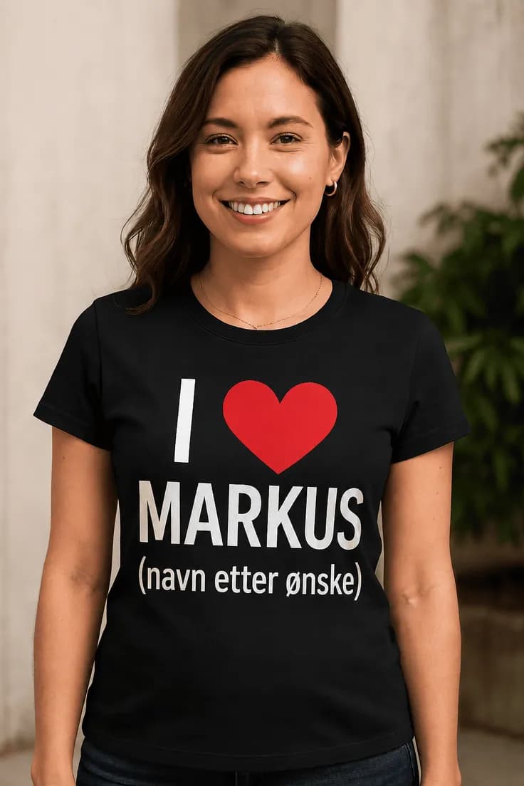 Morsom t-skjorte I love med navn – MARKUS