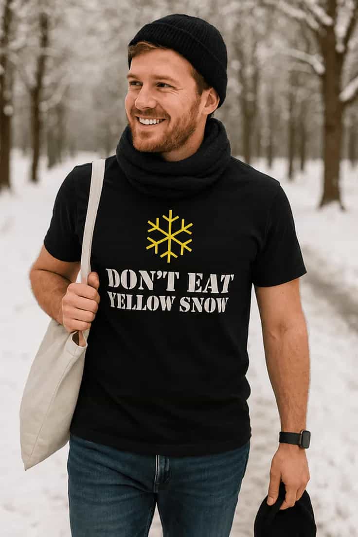 Morsom t-skjorte Ikke spis gul snø