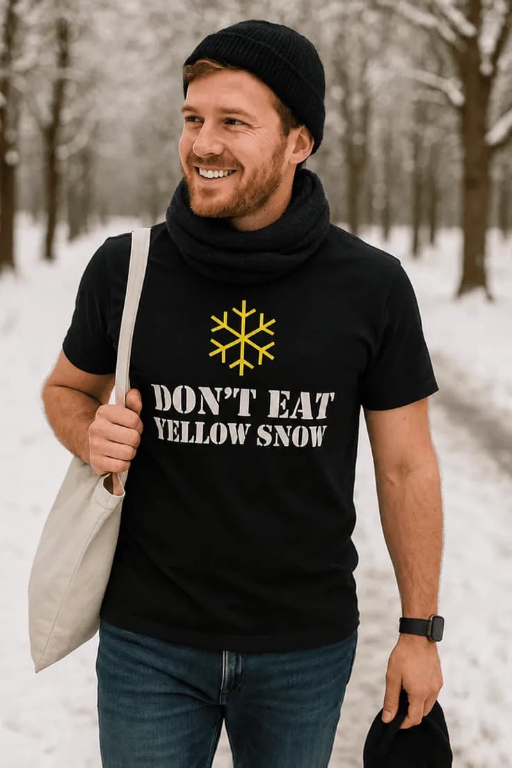 Morsom t-skjorte Ikke spis gul snø