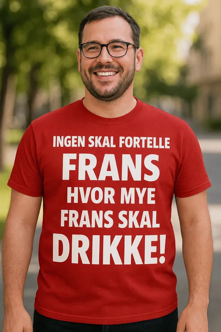T-skjorte: Ingen bestemmer drikkingen – rød tekst