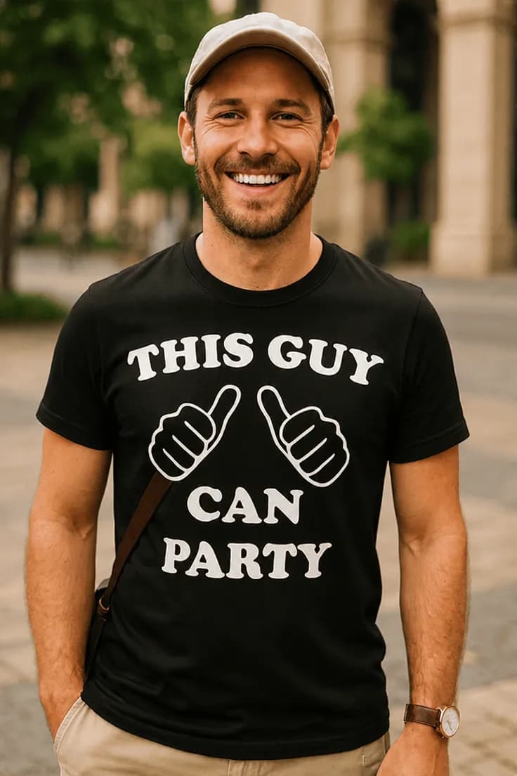 Morsom t-skjorte Kan feste – THIS GUY CAN PARTY
