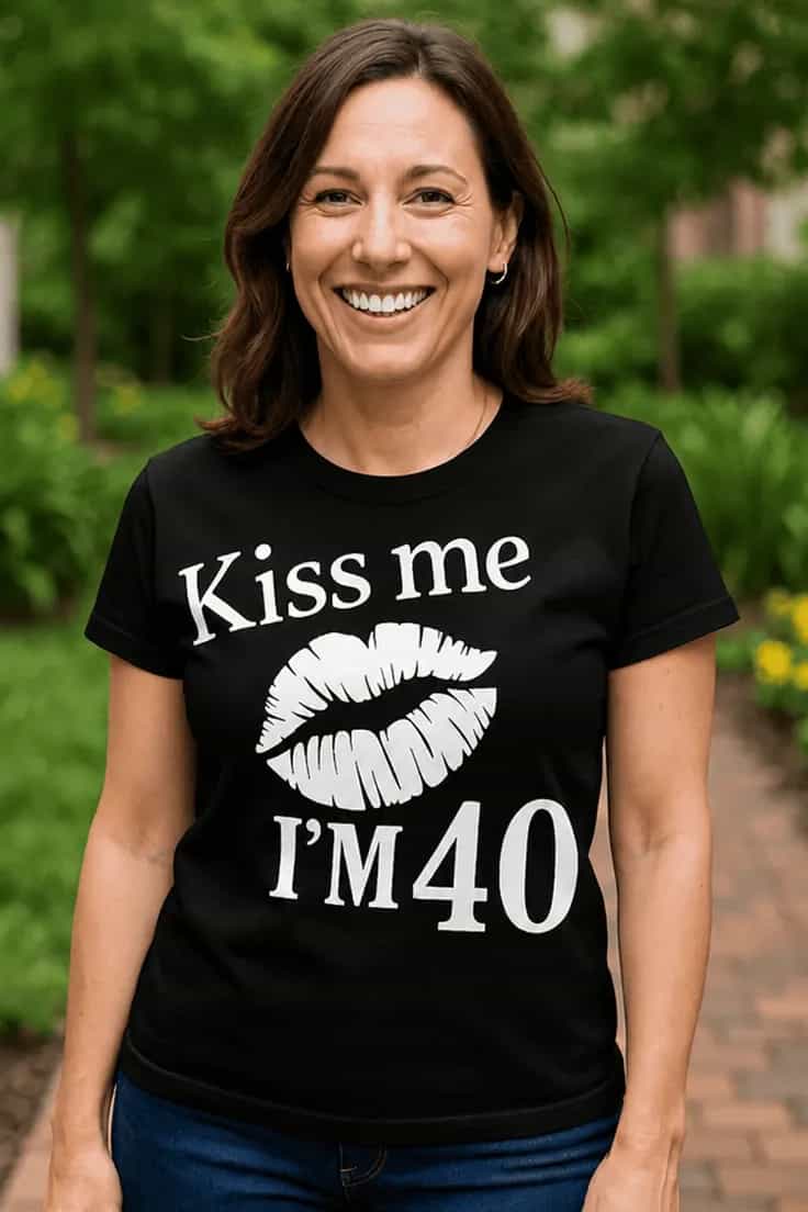 Morsom t-skjorte Kiss me alder valgfri Kiss me I'M40