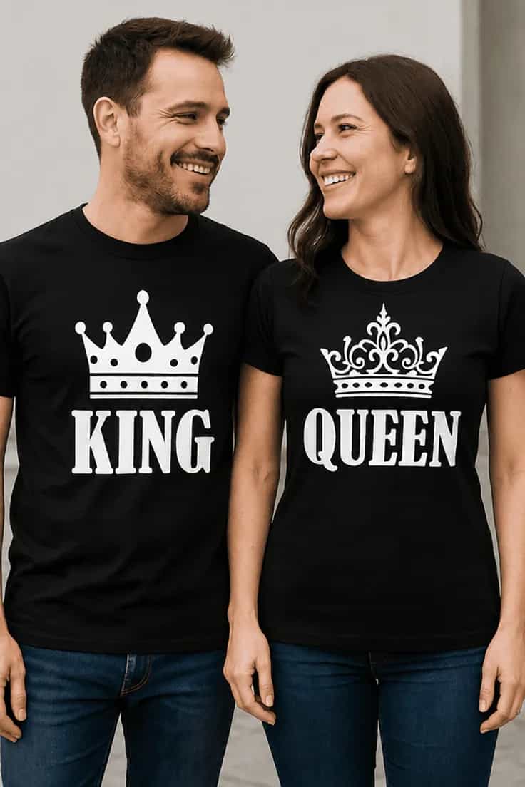 Morsom t-skjorte Konge dronning sett – KING QUEEN
