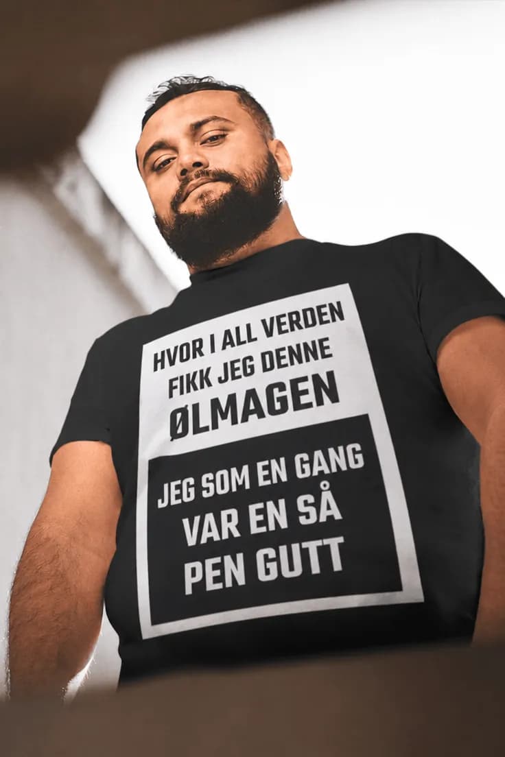 Morsom t-skjorte Ølmage – HVOR I ALL VERDEN