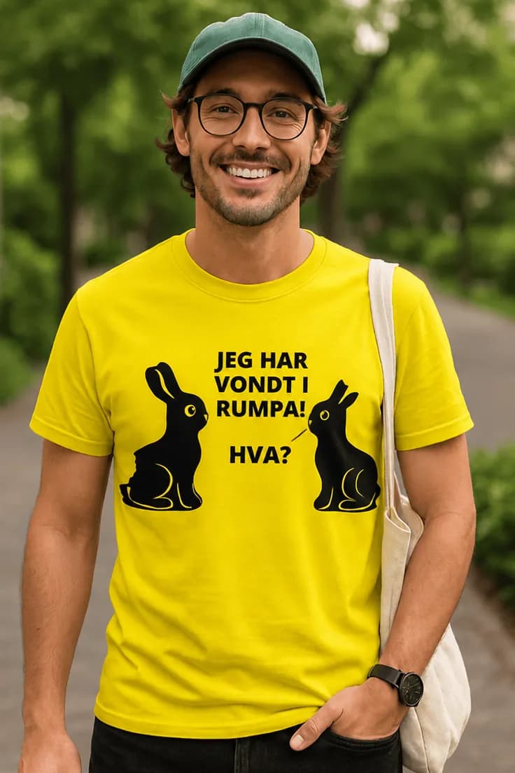 Morsom t-skjorte med påskeharer – JEG HAR VONDT I RUMPA!