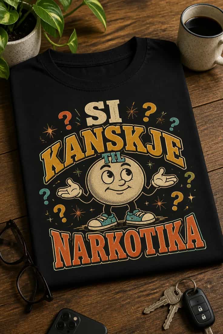 Morsom T-skjorte med tekst – SI KANSKJE TIL NARKOTIKA