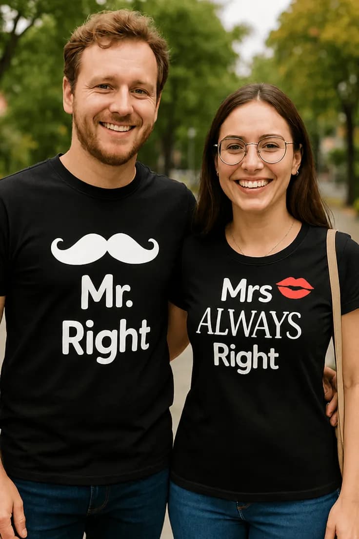 Morsom t-skjorte Mr right mrs always right