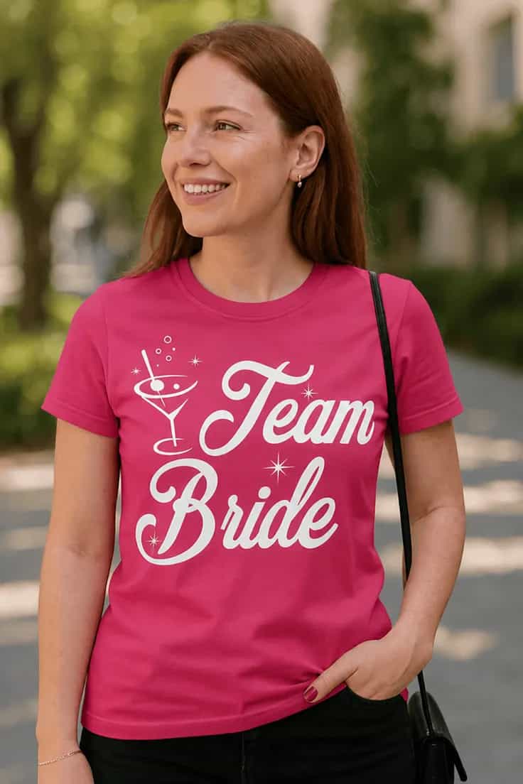 Morsom t-skjorte Team bride med glass Team Bride