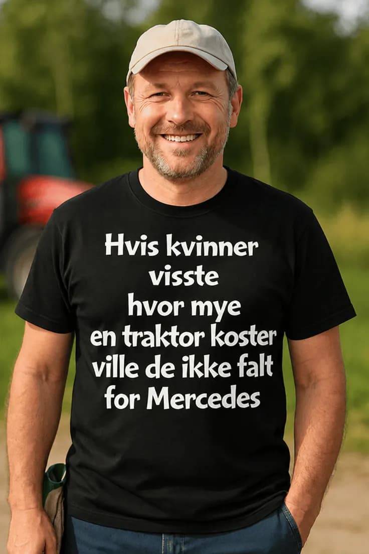 Morsom t-skjorte Traktor slår Mercedes