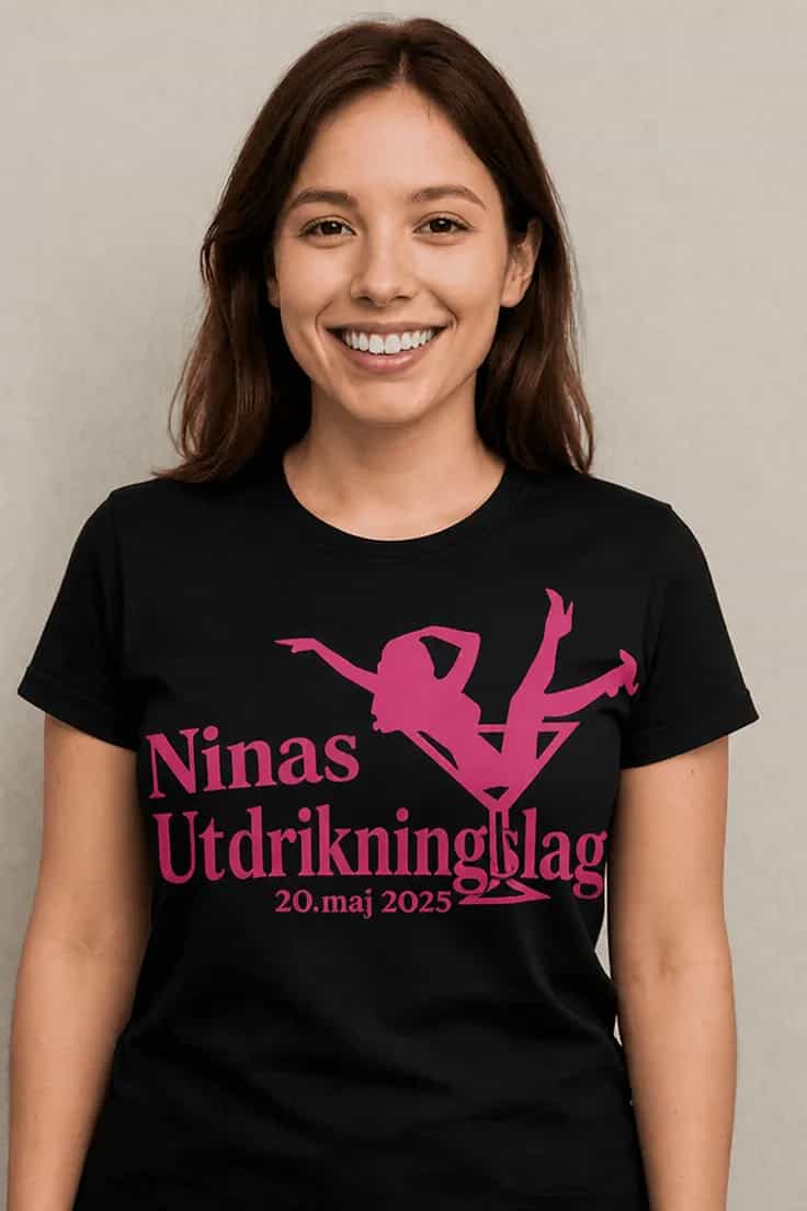 Morsom t-skjorte Utdrikningslag martiniglass med navn