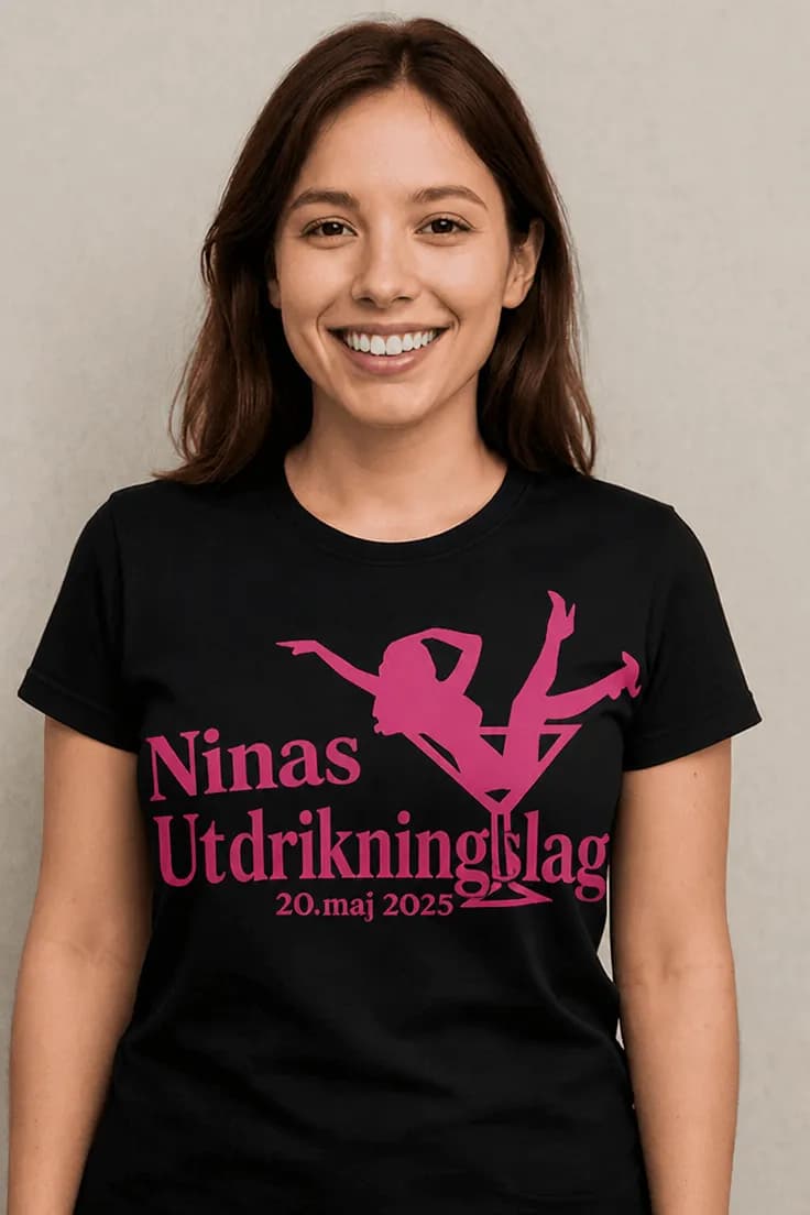 Morsom t-skjorte Utdrikningslag martiniglass med navn