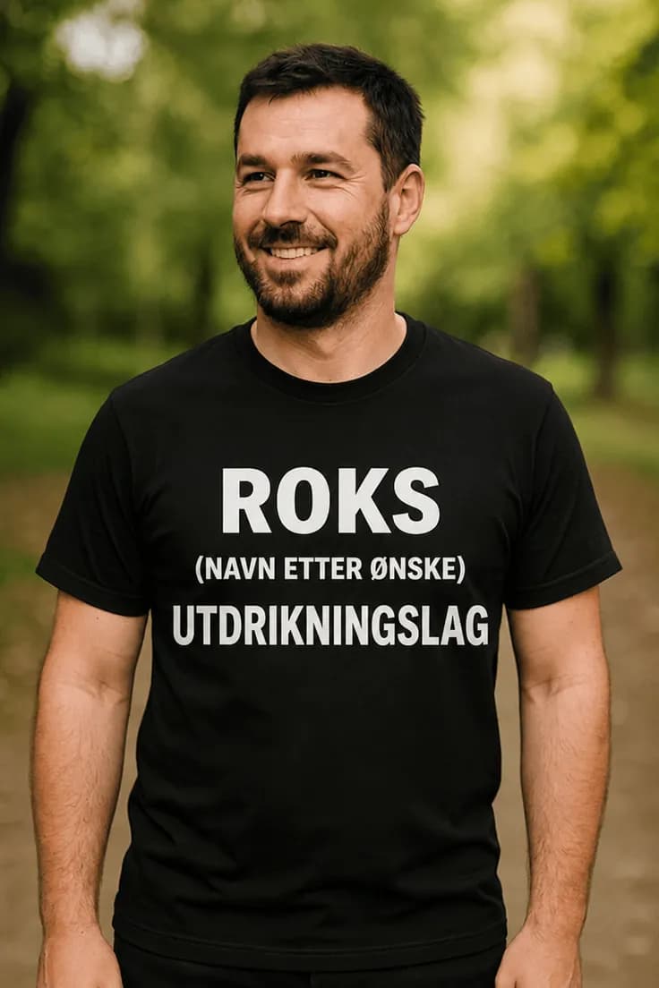 Morsom t-skjorte Utdrikningslag med navn – ROKS