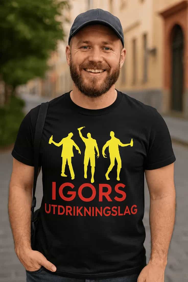 Morsom t-skjorte Utdrikningslag med navn IGORS