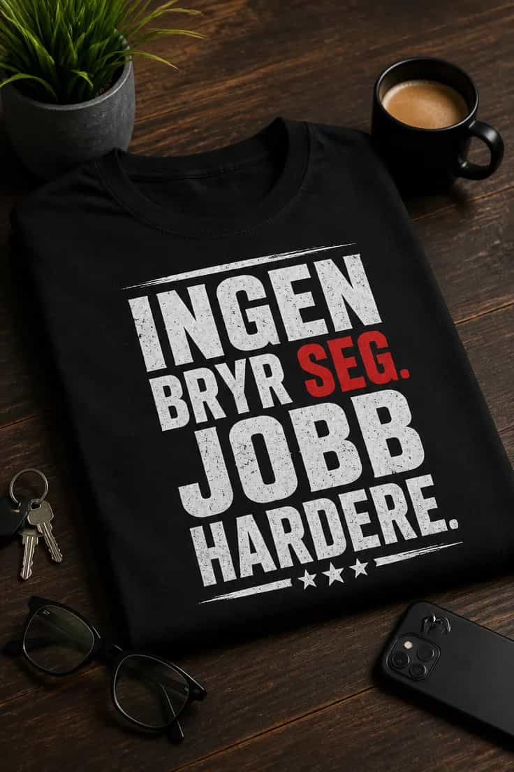 Slitt T-skjorte med Ingen bryr seg. Jobb hardere.