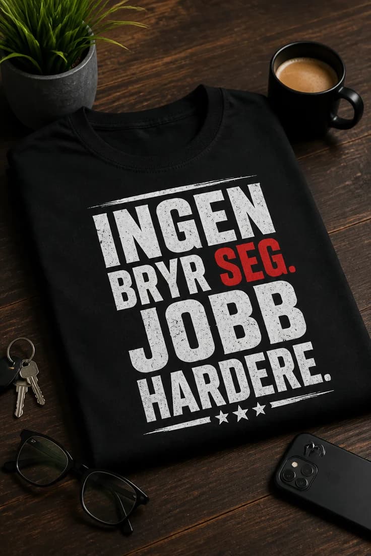Slitt T-skjorte med Ingen bryr seg. Jobb hardere.