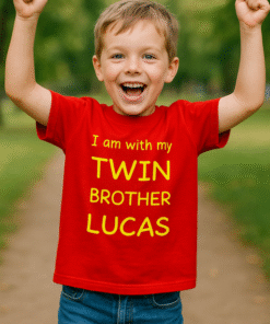 I am with my TWIN BROTHER LUCAS (navn valgfritt) - T-skjorte