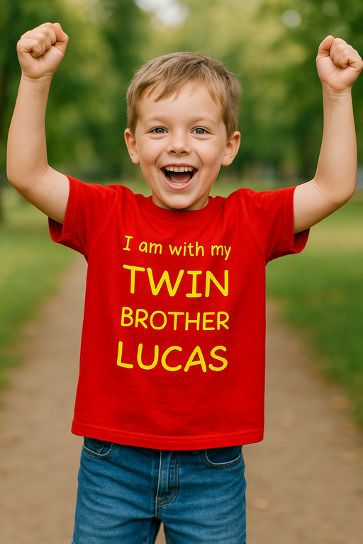 I am with my TWIN BROTHER LUCAS (navn valgfritt) - T-skjorte