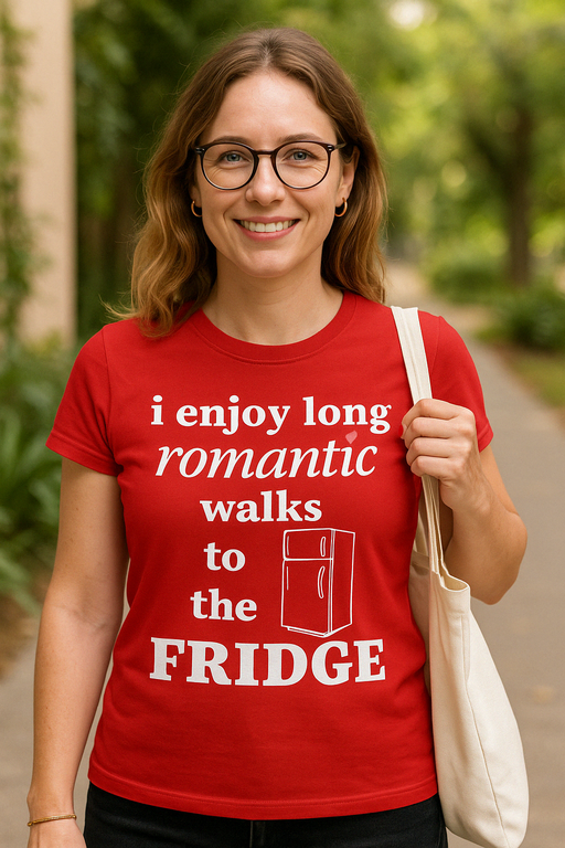 I enjoy long romantic walks to the FRIDGE - T-skjorte