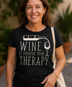 WINE IS CHEAPER THAN THERAPY - T-skjorte