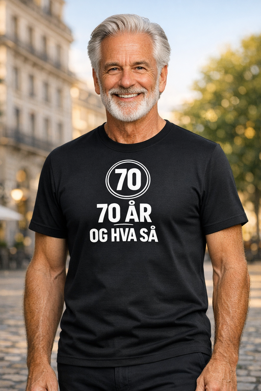 Morsom t-skjorte: 70 år, og hva så?