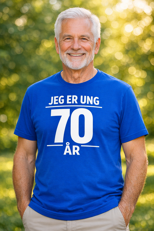 Morsom t-skjorte: JEG ER UNG 70 ÅR