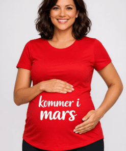 Gravid-t-skjorte «kommer i mars» – rød