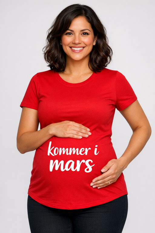 Gravid-t-skjorte «kommer i mars» – rød