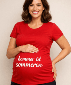 Gravid-t-skjorte «Kommer til sommeren» (rød)