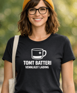 Morsom t-skjorte: Tomt batteri – vennligst lad