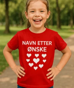 Barne t-skjorte hjerter med navn med motivet NAVN ETTER ØNSKE