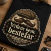 Vintage T-skjorte med mustasje og flat cap med teksten Verdens beste bestefar