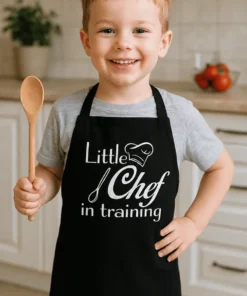 Forkle liten kokk med teksten Little Chef in training på morsomt kjøkkenforkle for barn