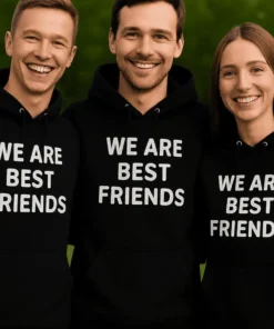 Genser Bestevenner sett med tre med morsomt bestevenn-design og teksten WE ARE WE ARE BEST BEST WE AR FRIENDS RIENDS BEST FRIEND