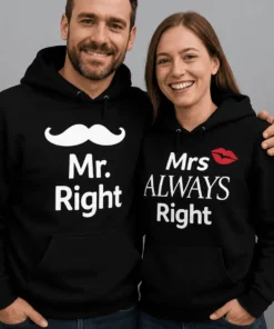 Genser Mr right og mrs always right med morsomt pardesign og trykket Mr. Mrs ALWAYS Right Right
