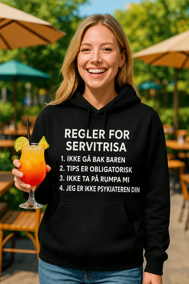 Genser Regler for servitør med morsomt trykk for servitrise og restaurantjobb