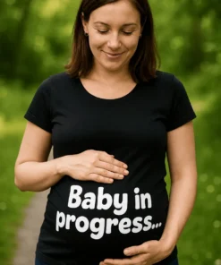 Gravid t-skjorte Baby på vei med trykket Baby in progress..