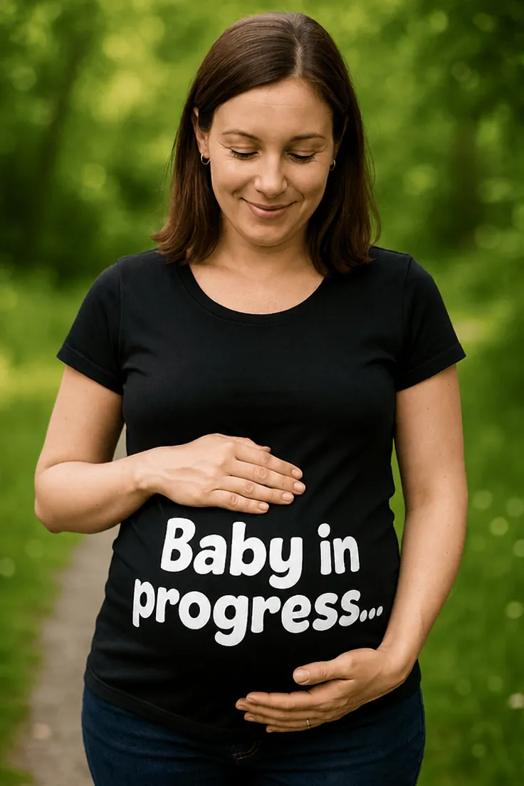 Gravid t-skjorte Baby på vei med trykket Baby in progress..