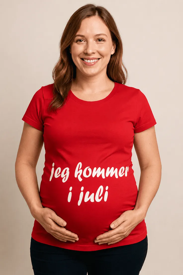 Gravid t-skjorte kommer i juli som gave til babyshower eller bursdag