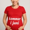 Gravid t-skjorte Kommer i juni som gave til babyshower eller bursdag