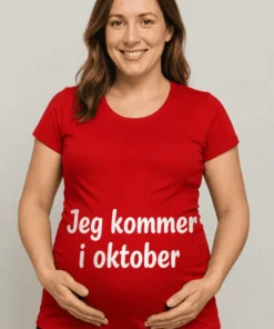 Gravid t-skjorte Kommer i oktober som morsom gave til babyshower eller bursdag