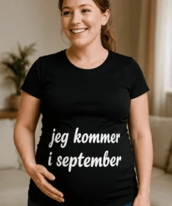 Gravid t-skjorte Kommer i september som morsom gave til babyshower eller bursdag